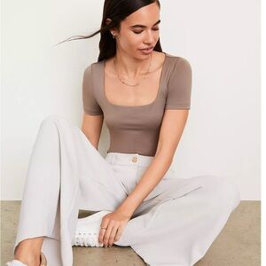 LOFT Versa Knit 360 Taupe Short Sleeve Tee